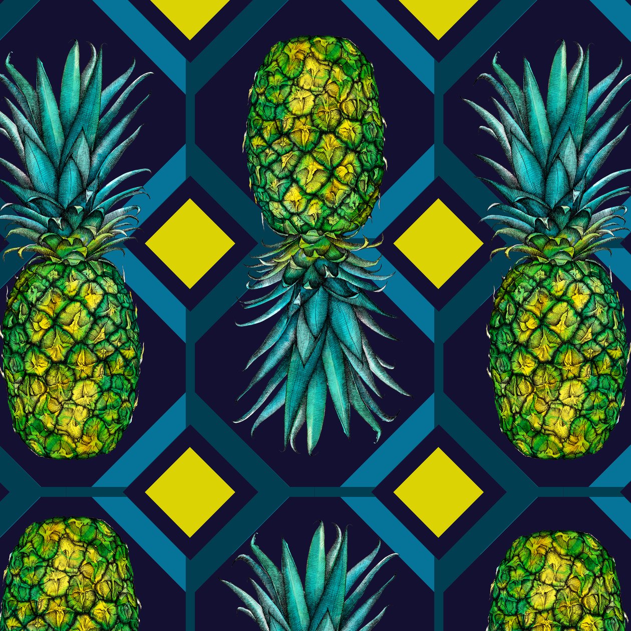 Ananas geometrisk kakel, 2018 av Andrew Watson