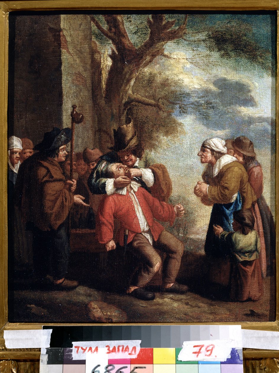 ""Tanddragaren eller smärtan"" (Tandläkare. Smärta (Ur serien De fem sinnena) Målning av Andries Dirksz Both (1608-1641) 1600-talets statliga konstmuseum Tula Ryssland av Andries Both