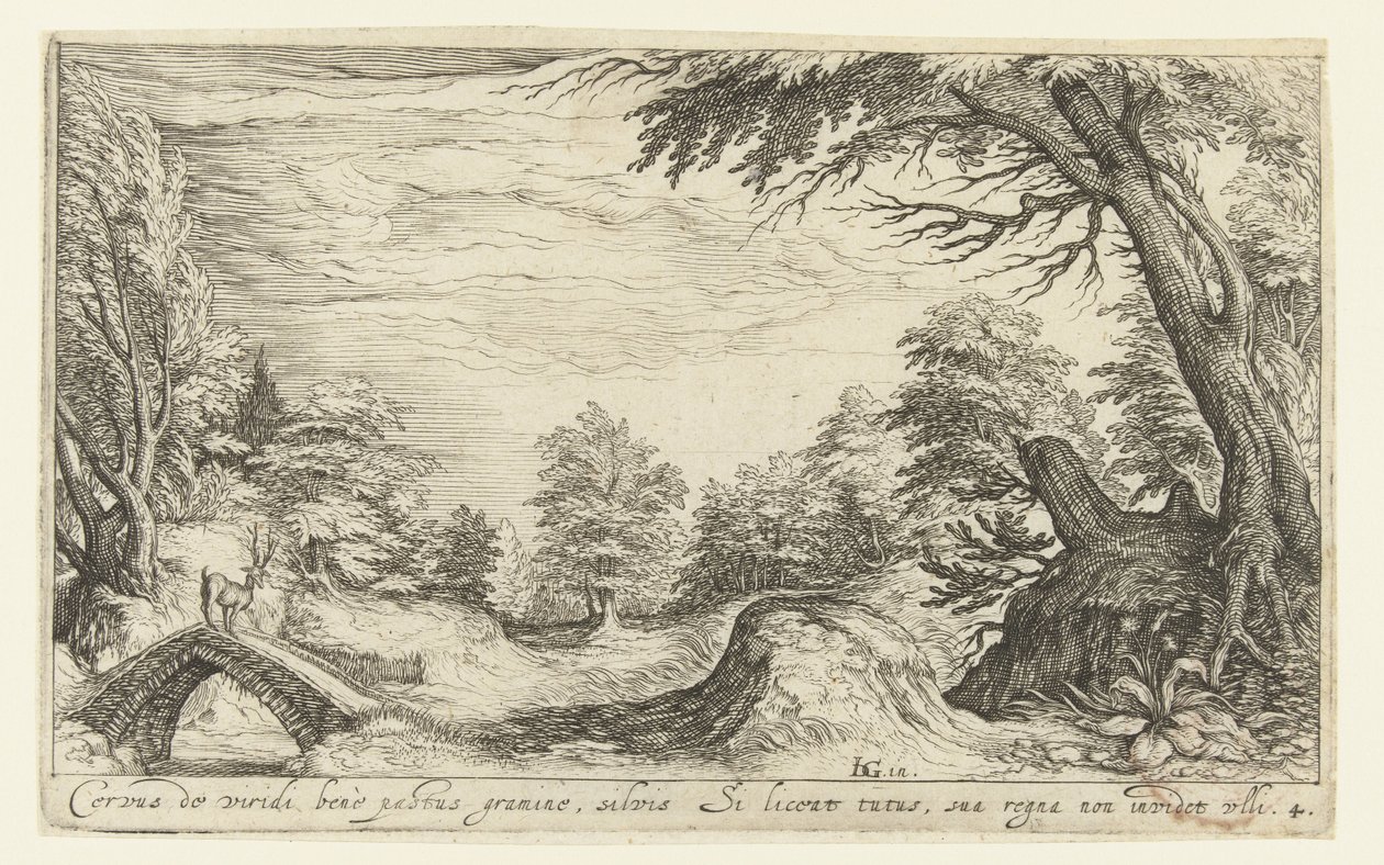 Landskap med ett rådjur på en bro Landskap (serietitel) av Andries Jacobsz. Stock