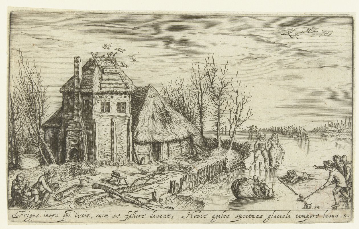 Vinterlandskap med skridskoåkare Landskap (serietitel) av Andries Jacobsz. Stock