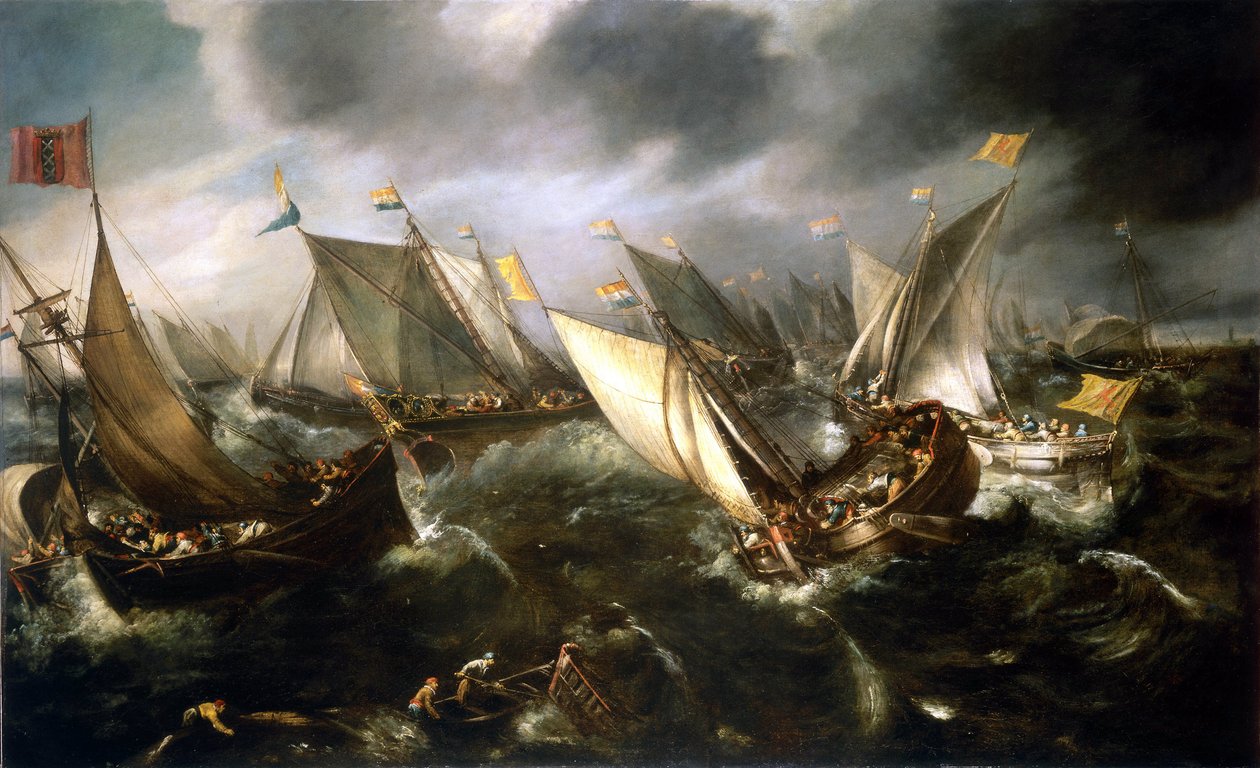En holländsk kappsegling utanför Nordeuropas kust. Olja på duk, omkring 1630 av Andries van Eertvelt (1590-1652). av Andries van Eertvelt
