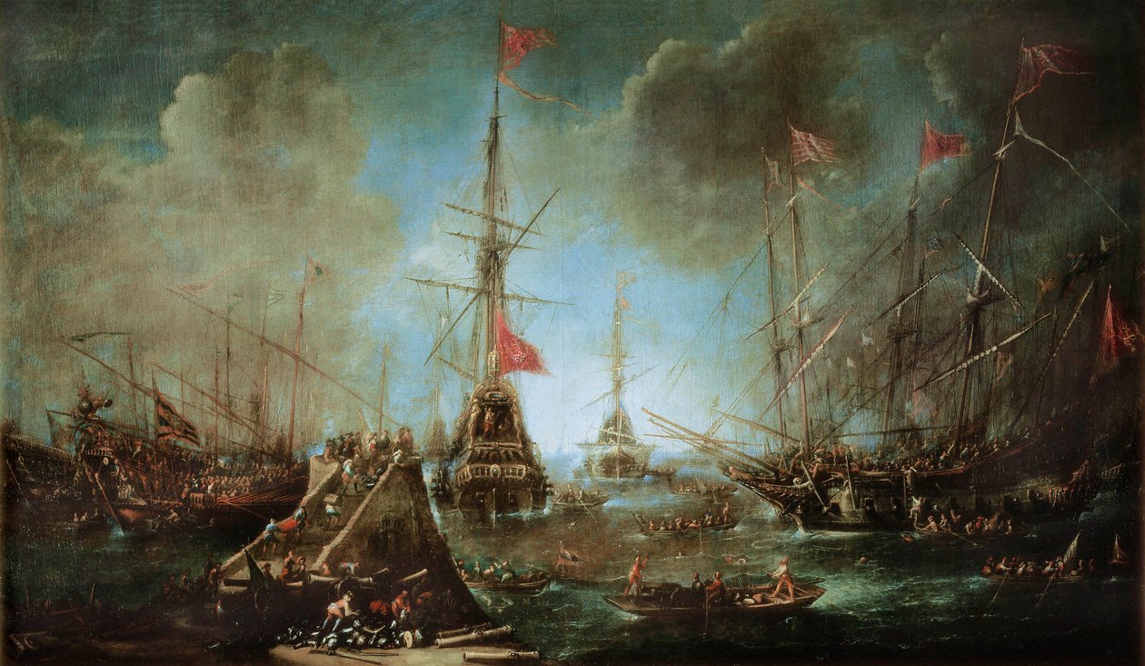 Den spanska flottan lämnar hamnen av Andries van Eertvelt