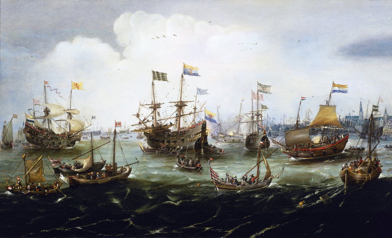 Den nederländska flottans återkomst, 1 maj av Andries van Eertvelt