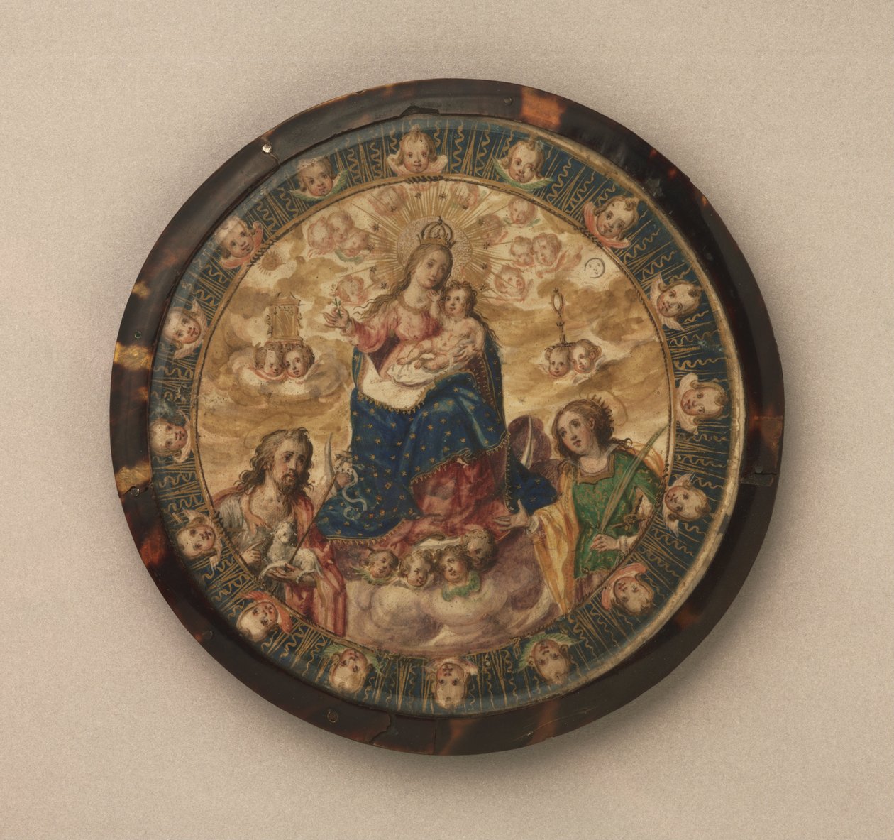 Nuns Shield showing the Virgin and Child with Saints John the Baptist and Catherine of Alexandria  av Andrés Lagarto
