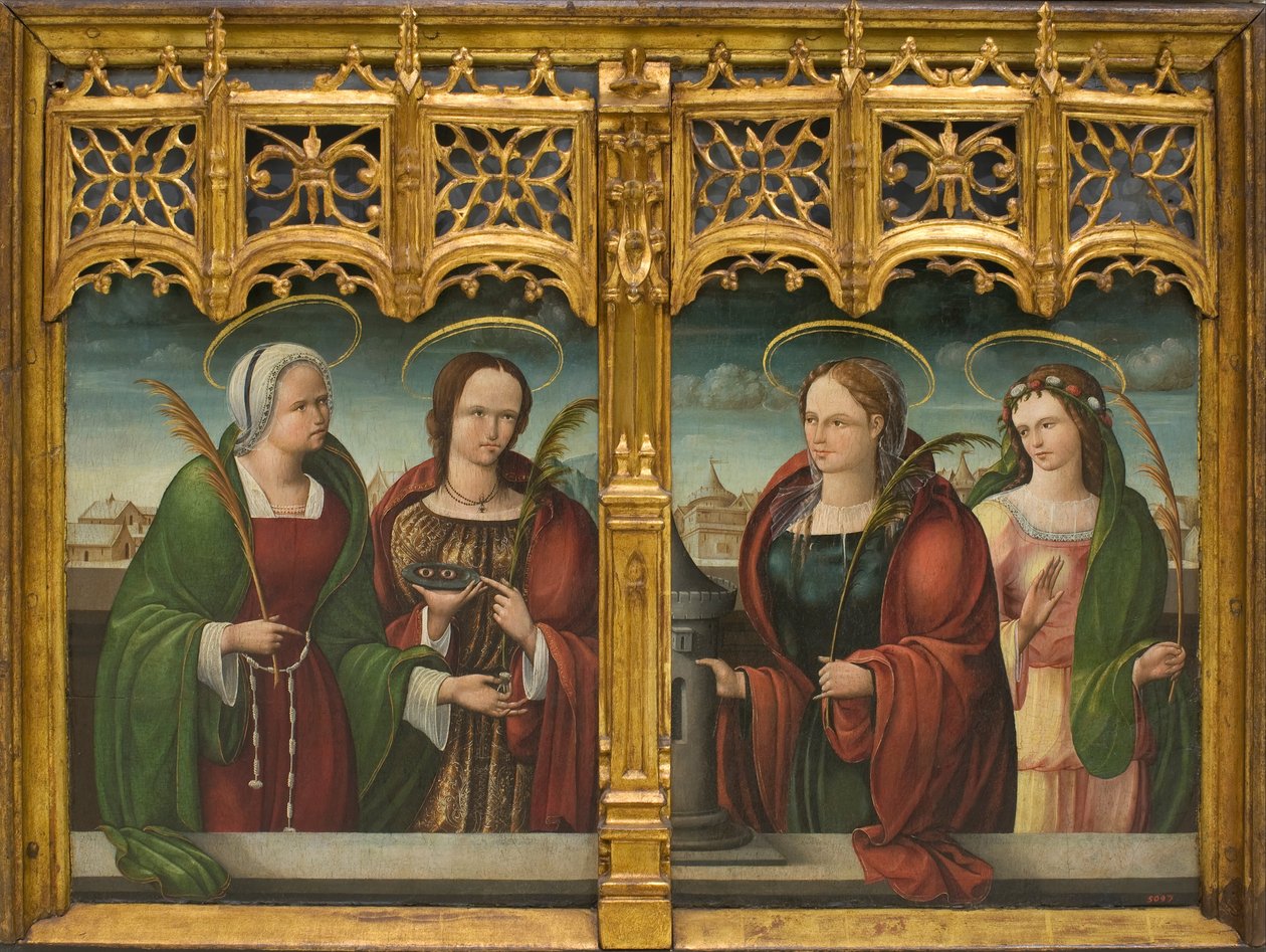 Saints Apollonia, Lucy och Barbara och en annan helig martyr av Andrés devMelgar