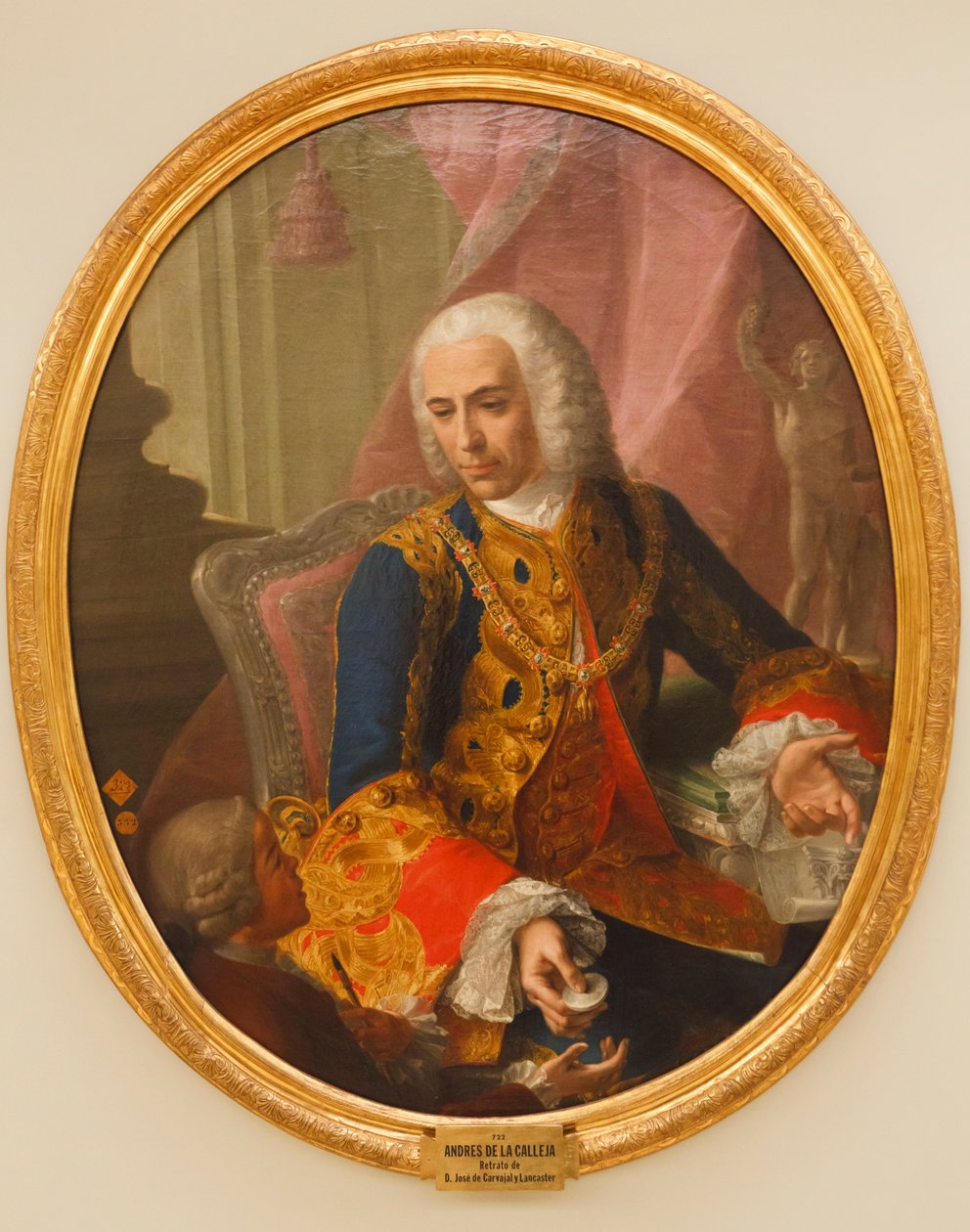Porträtt av Don Jose de Carvajal y Lancaster med barnet, Mariano Sanchez, 1754 av Andrés de la Calleja