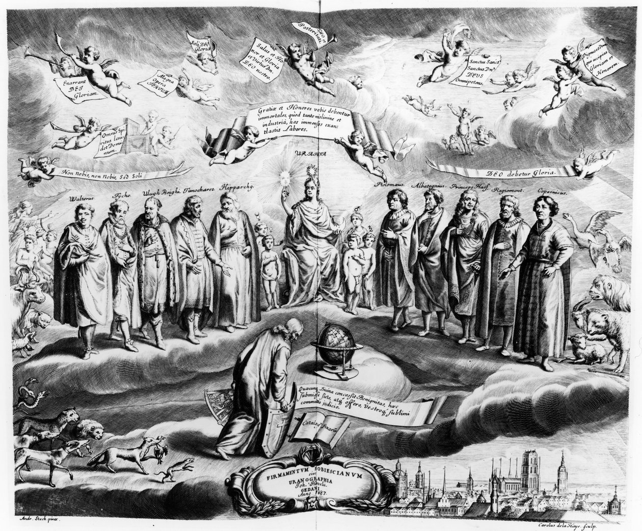 Firmmentum Sobiescianum eller, Uranographia, av Johannes Hevelius (1611-87), graverad av Charles de la Haye, pub. år 1687 av Andrzej Stech