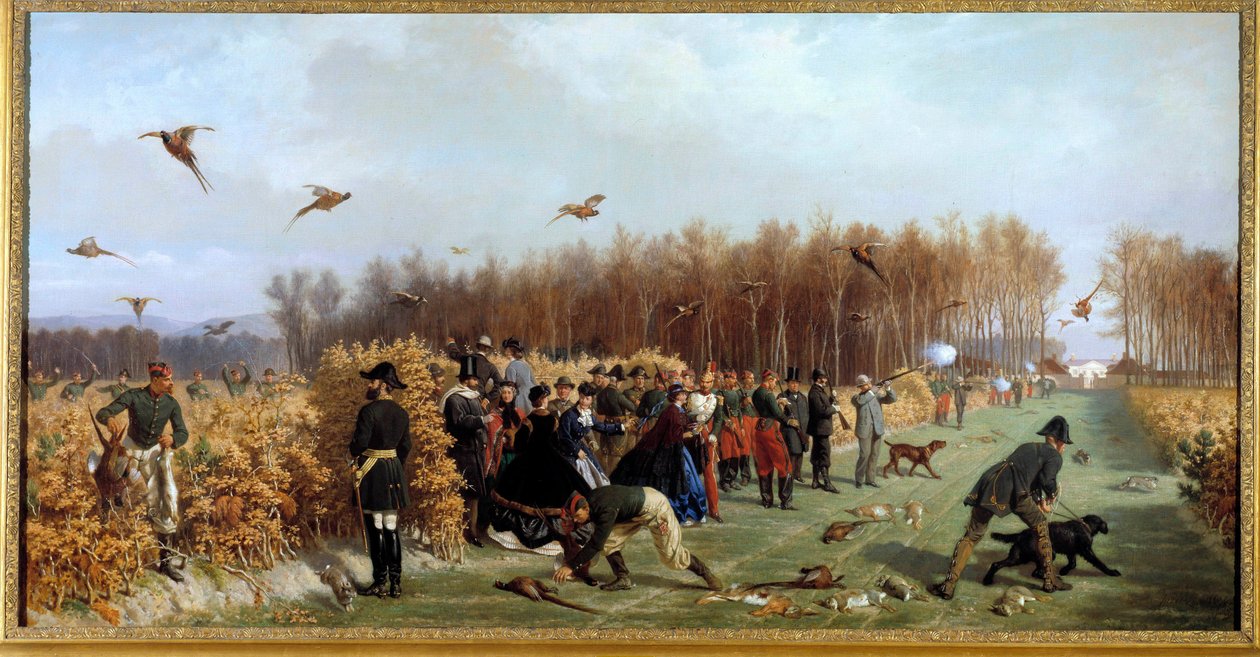 Jaga en skjutning på fasanderiet Målning av Ange-Louis Janet Lange (1815-1872) 1800-talets sön. 1,1x1,9 m. Compiegne, slottsmuseum av Ange Louis Janet