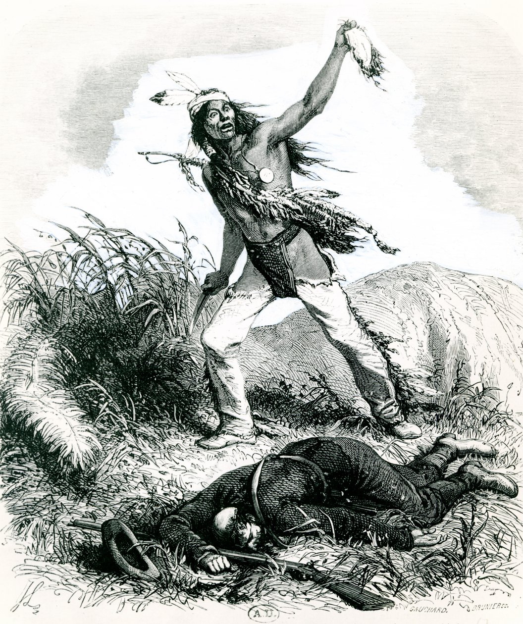 Indianen skalperar den döda fienden, 1867 av Ange Louis 1815 72 after Janet