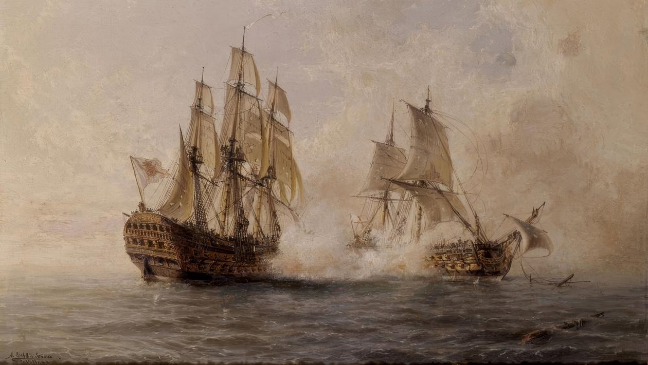 KAMP OM DET HÄRLIGA FARTYGET MED DEN BRITISKA DARMOUTH 1747 - XIX TALLET av Angel Maria Cort