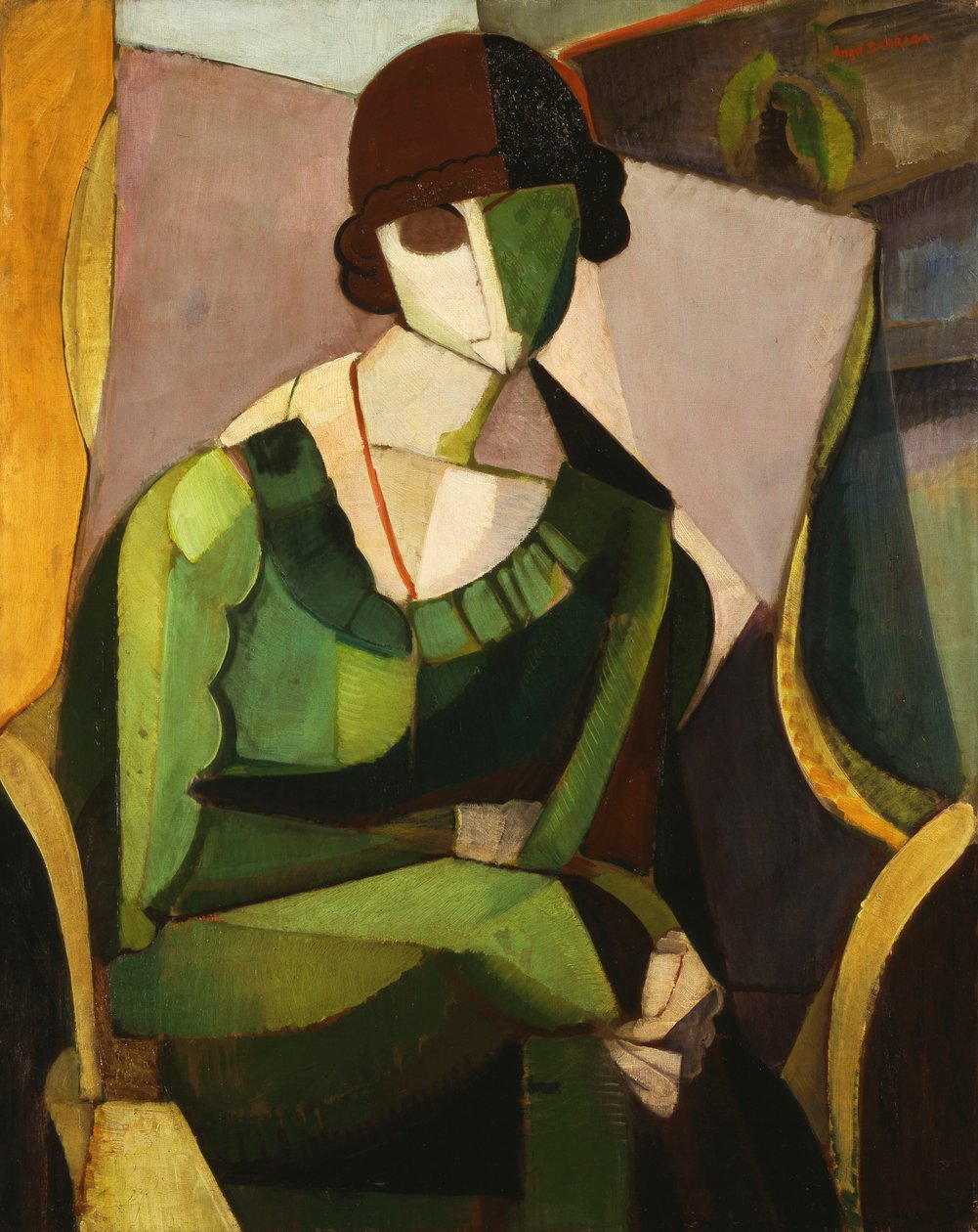 Porträtt av en dam i grönt; Porträtt av Lady in Green av Ángel Zárraga