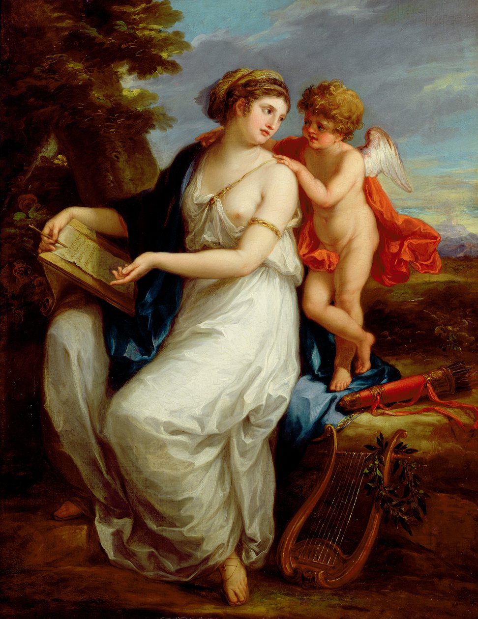 Erato, musen för lyrisk poesi med en putto av Angelica Kauffmann