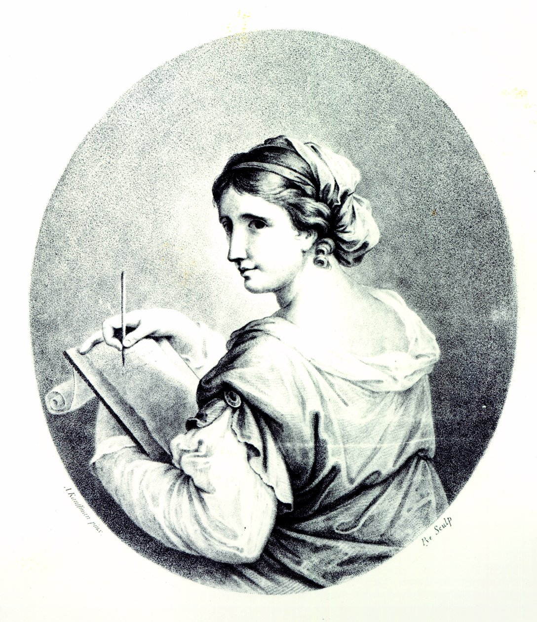Sappho, graverad av Pye, 1774 av Angelica Kauffmann