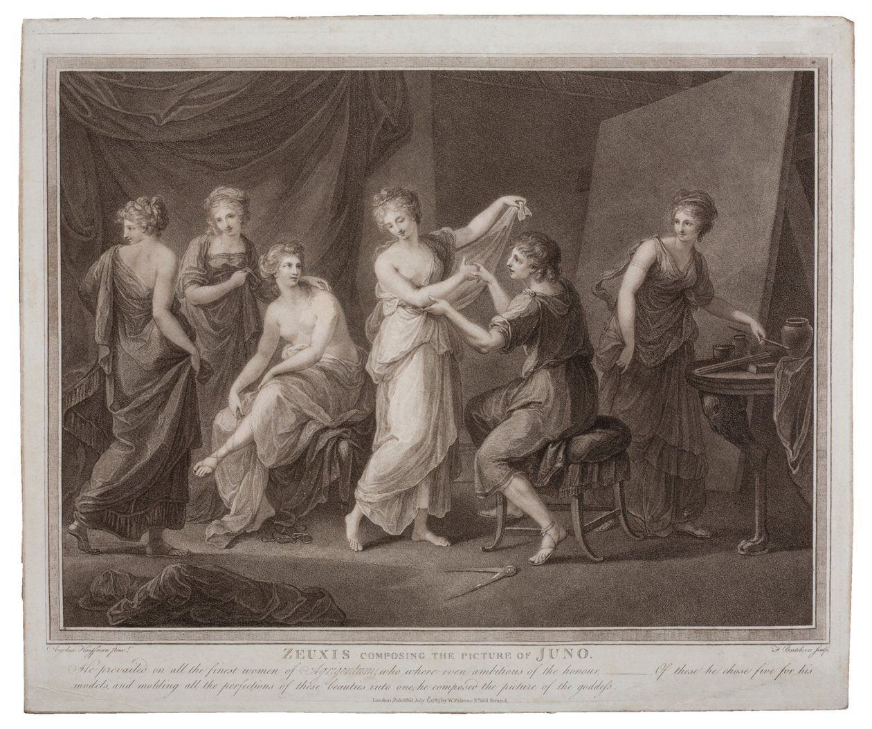 Zeuxis komponerar bilden av Juno av Francesco Bartolozzi (1727-1815), publicerad i London av W. Palmer, 1785 av Angelica Kauffmann