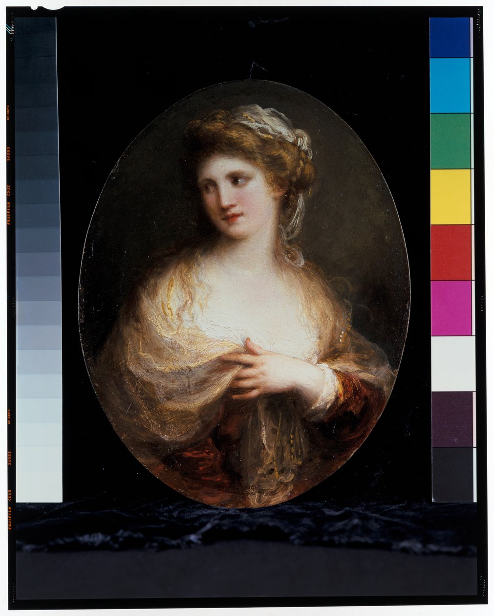 Porträtt av en dam i en gul sjal av Angelica Kauffman