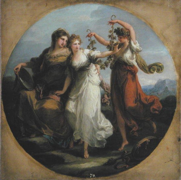 Skönhet, med stöd av Prudence, Scorns the Offering of Folly, c.1780 (olja på duk) av Angelica Kauffmann