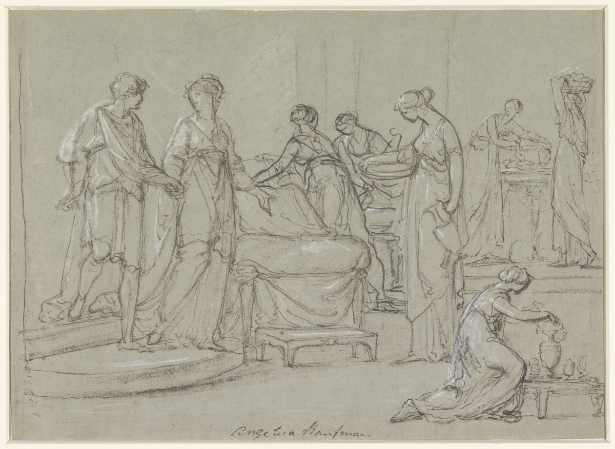 Brud och brudgum går in i en brudkammare av Angelica Kauffmann