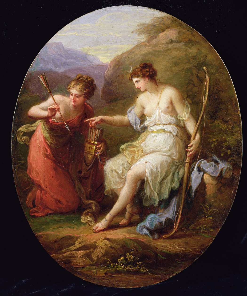 Diana förbereder sig för jakt (olja på koppar) av Angelica Kauffmann