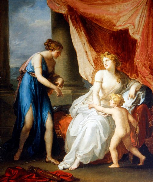 Euphrosyne sårad av Amor, klagande till Venus (olja på duk) av Angelica Kauffmann