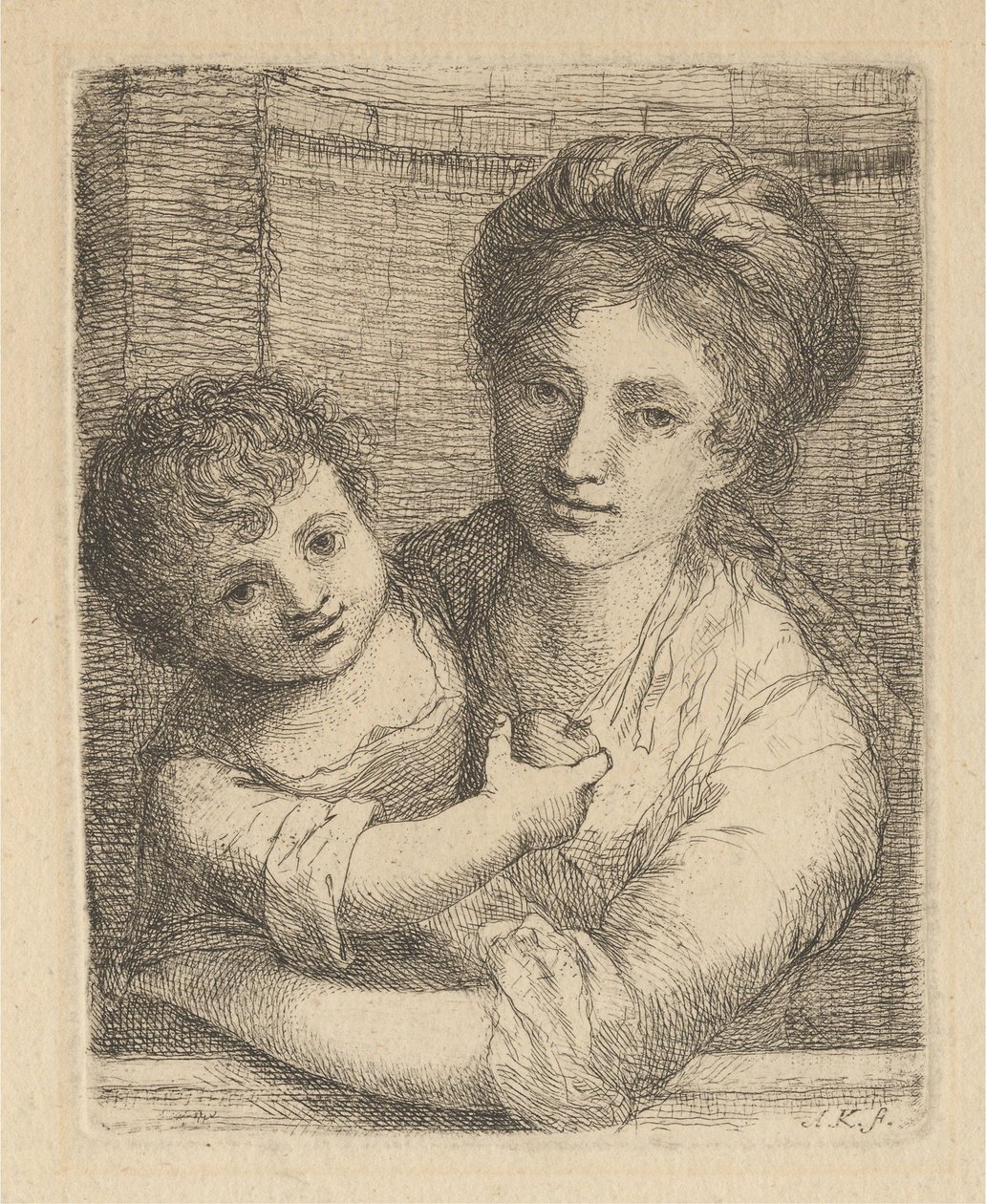 En mamma som håller ett barn med ett äpple av Angelica Kauffmann