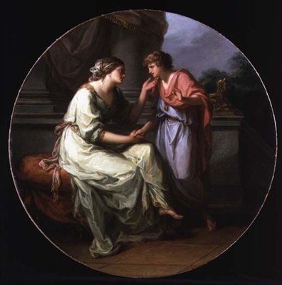 Papirius Pratextatus uppmanad av sin mor att avslöja hemligheterna bakom den romerska senatens överläggningar (olja på duk) av Angelica Kauffmann