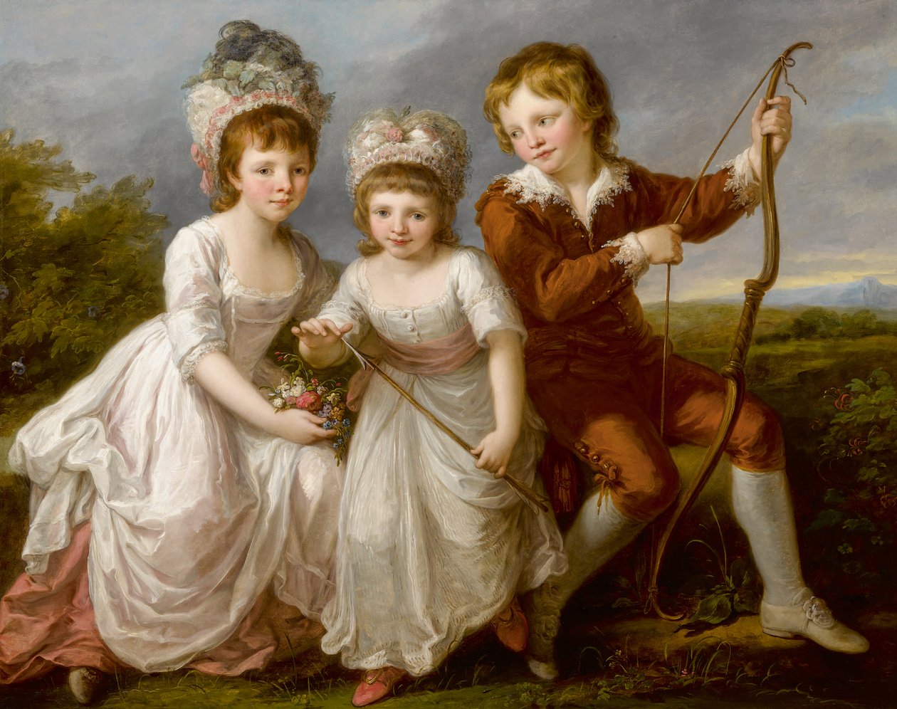 Porträtt av Lady Georgiana Spencer, Henrietta Spencer och George Viscount Althorp, ca. 1766. av Angelica Kauffmann