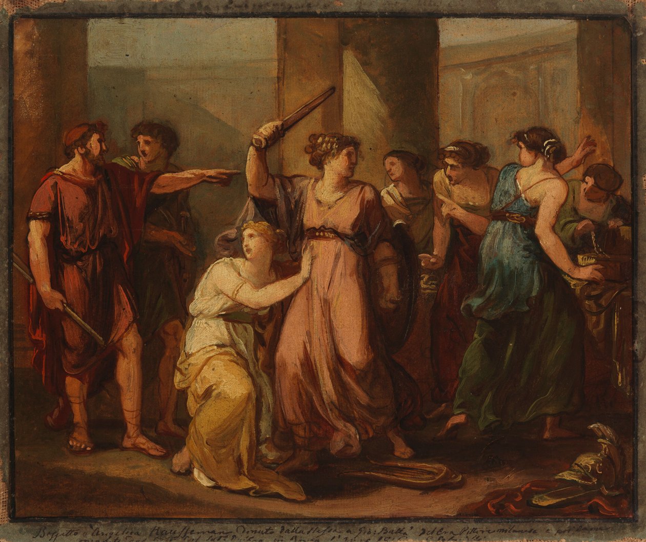Odysseus upptäcker Akilles, gömd bland kung Lykomedes döttrar av Angelica Kauffmann