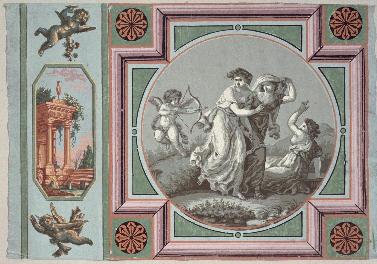 Revenge of Love, design för en tapetmedaljong, c.1785 (tapet) av Angelica after Kauffmann