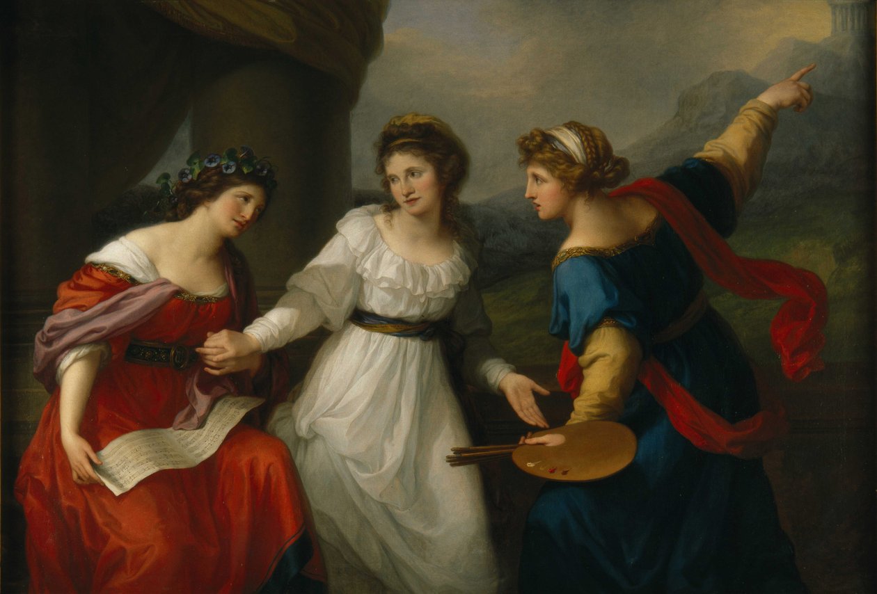 Självporträtt av konstnären som tvekar mellan konsten av musik och målning, 1794. av Angelica Kauffmann