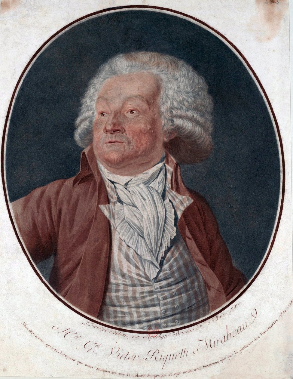 Porträtt av författaren Gabriel de Riqueti, greve av Mirabeau (1749-1791) - Porträtt av författaren G.V. Mirabeau (1749-1791) - Graverad av Angelique Allais (född Briceau) (aktivt 1700-tal), etsning, akvarell 1791 (29,5x25 cm) - Privat samling av Angelique (fl.1796 d.1827) Allais
