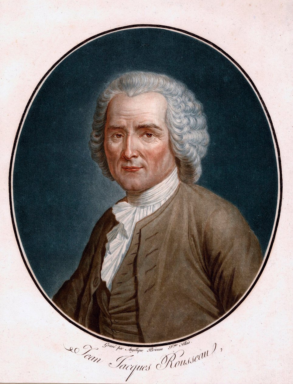 Porträtt av Jean Jacques Rousseau (1712-1778) - Porträtt av Jean-Jacques Rousseau - Graverad av Angelique Allais (f. Briceau) (aktivt 1700-tal), etsning, akvarell 1791 (24,5x21,5cm) - Bibliotheque de Geneve av Angelique (fl.1796 d.1827) Allais