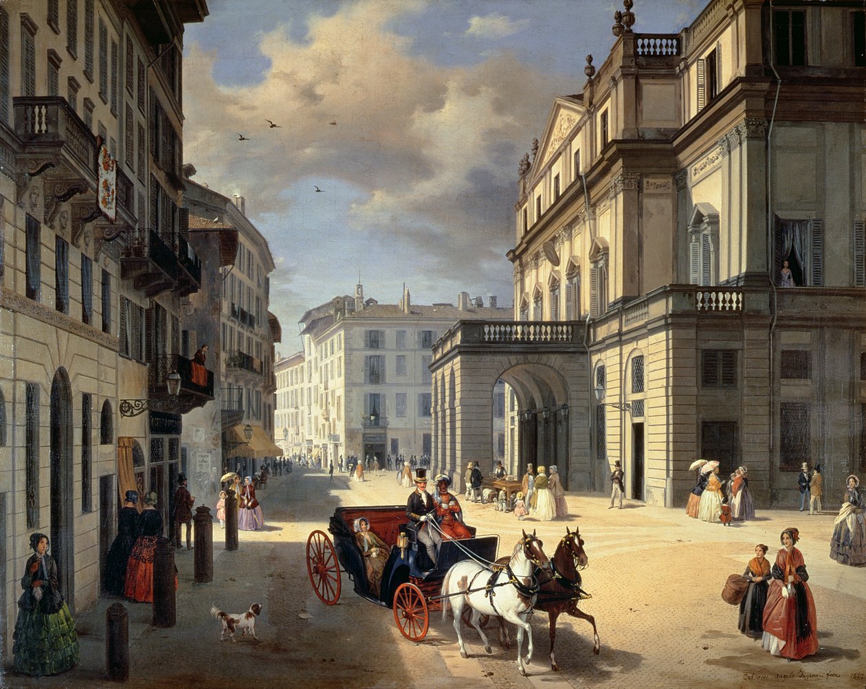 Framsidan av teatern La Scala, 1852 av Angelo Inganni