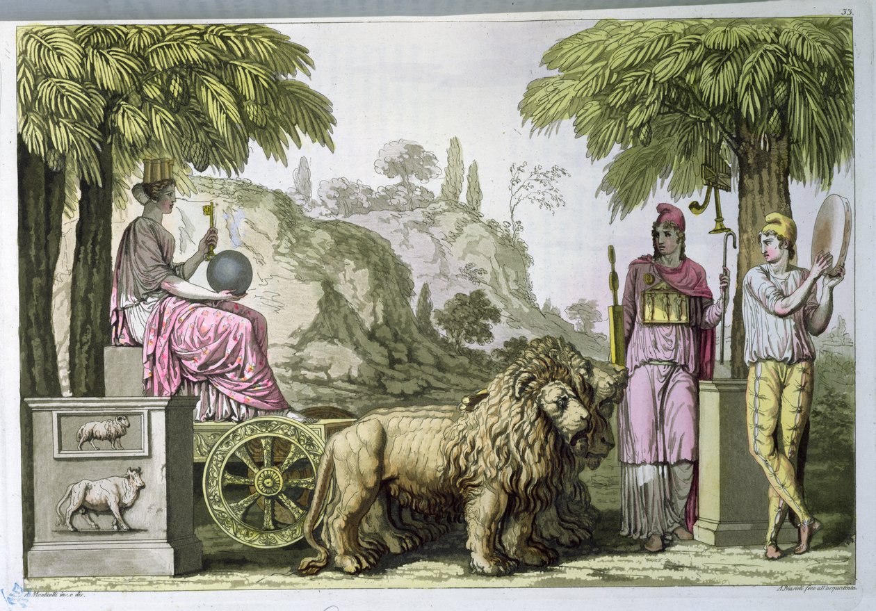 Cybele på sin vagn och Attis, från 