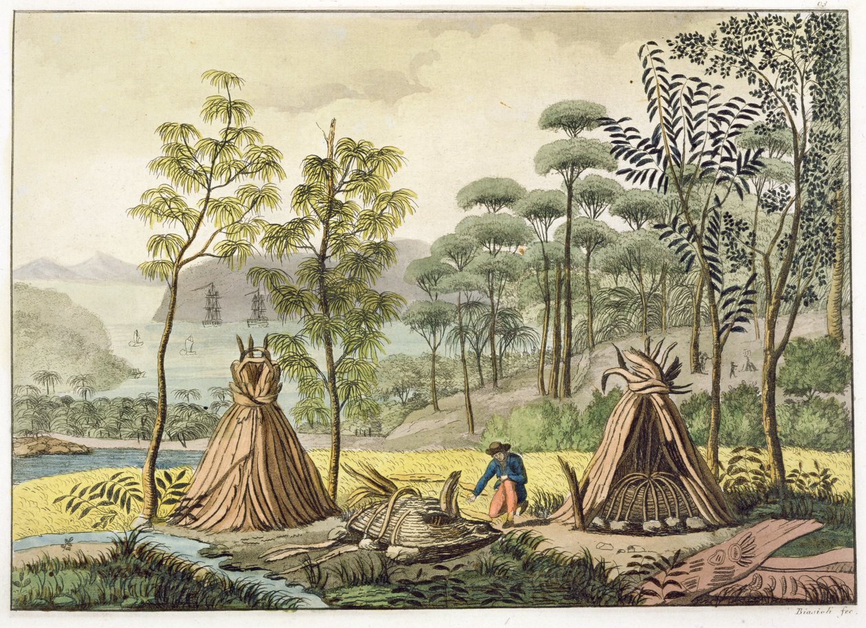 Begravningstraditioner, New Holland, platta 63 från "Le Costume Ancien et Moderne", av Jules Ferrario, publicerad på 1820-30-talen. av Angelo Biasioli