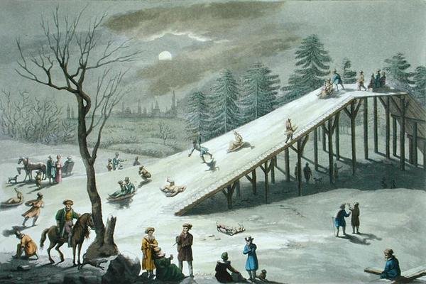 Snöbild i en rysk offentlig park, tidigt 1800-tal (färgad gravyr) av Angelo Biasioli