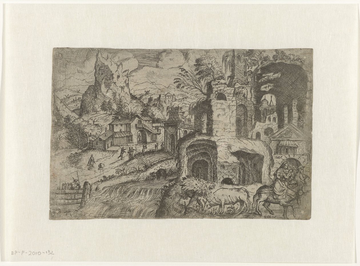 Landskap med flyg till Egypten av Angelo Falconetto (attributed to)