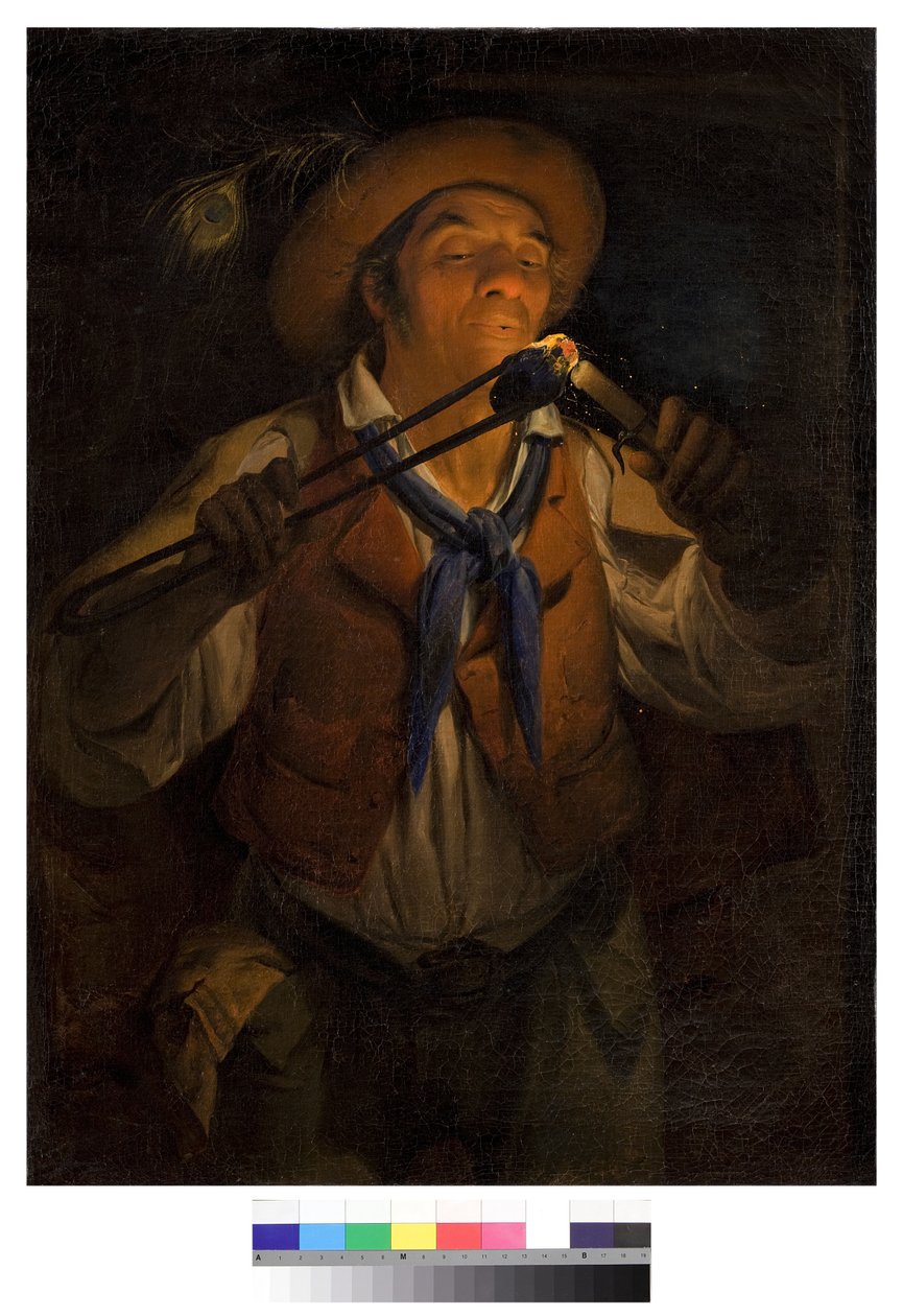 Bonde tänder ett ljus med en glöd, 1850 av Angelo Inganni