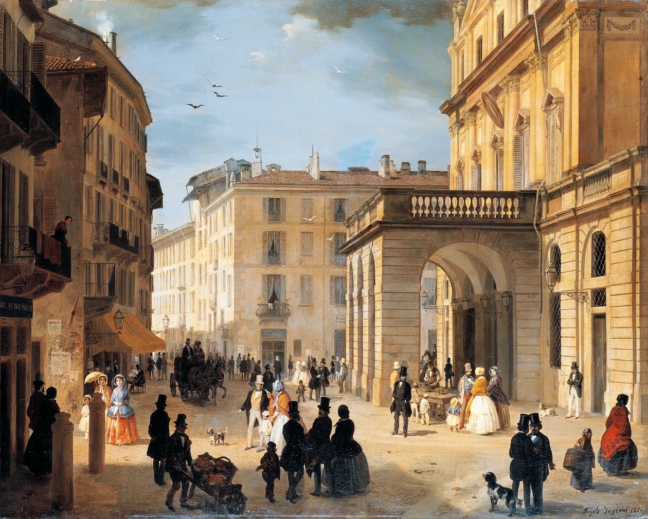 Piazza della Scala (Scala-torget) i Milano av Angelo Inganni