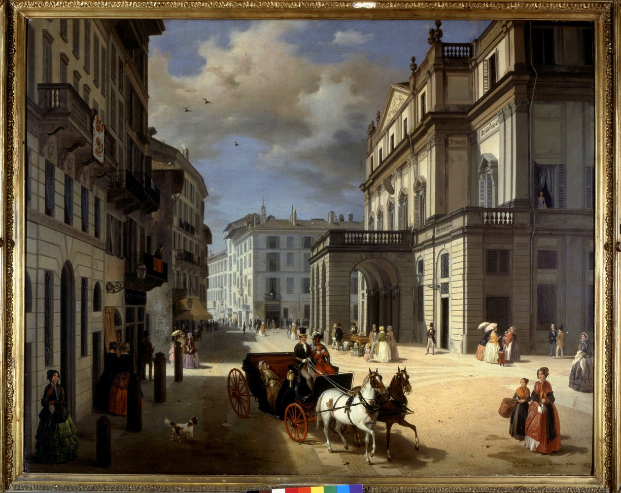Representation av Plaza de la Scala i Milano av Angelo Inganni. 1800-talet. Konstgalleriet Brera, Milano. av Angelo Inganni