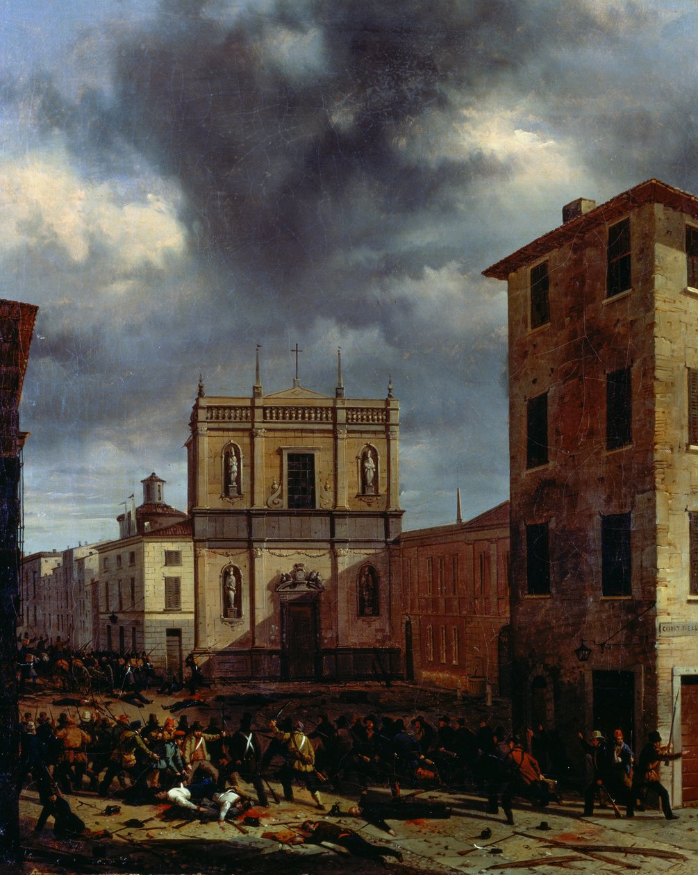 The tio days of Brescia, av Angelo Inganni (1807-1880), olja på duk, 38x45 cm av Angelo Inganni