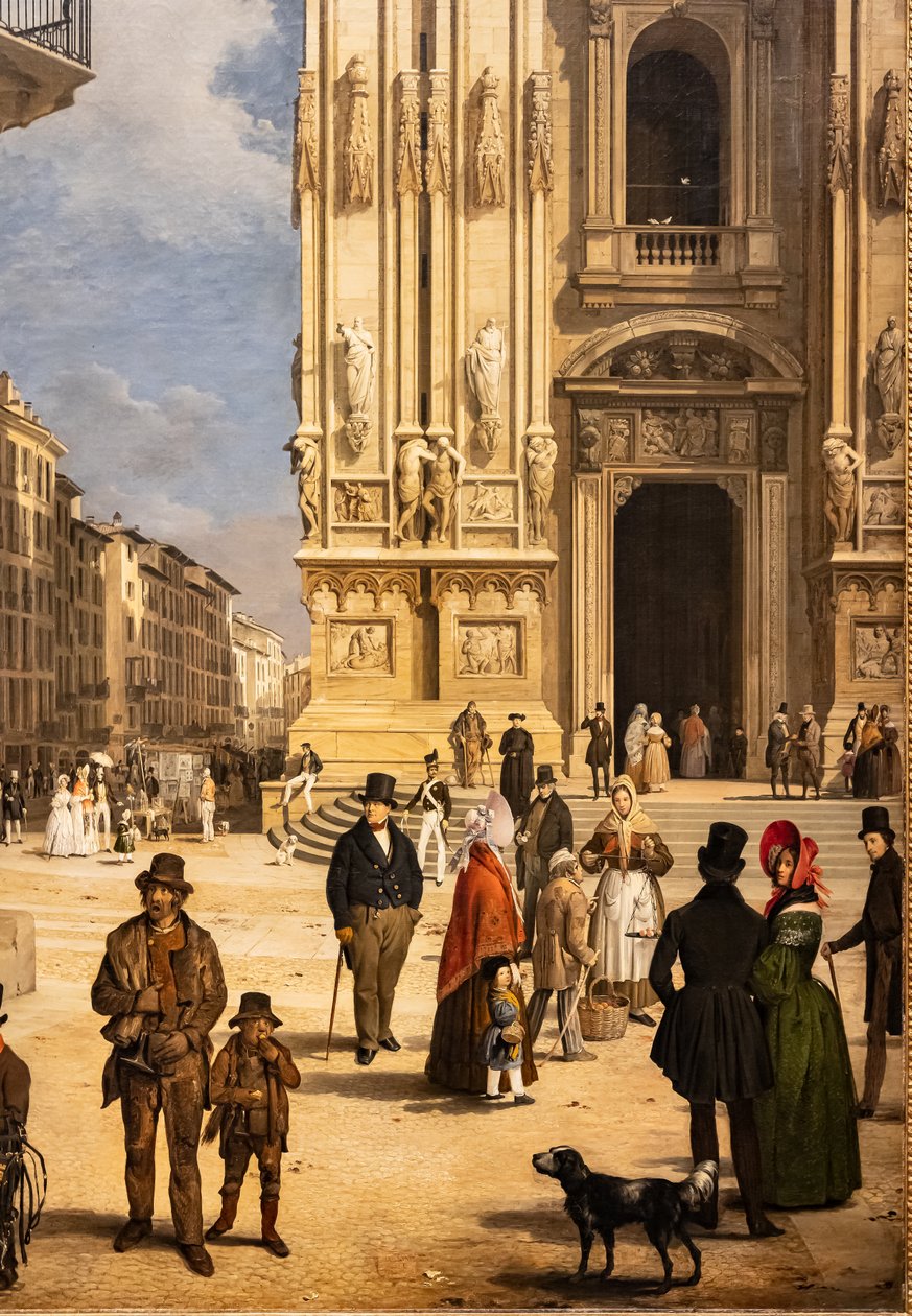 Utsikt över Duomo med Coperto av Figini, detalj av Angelo Inganni