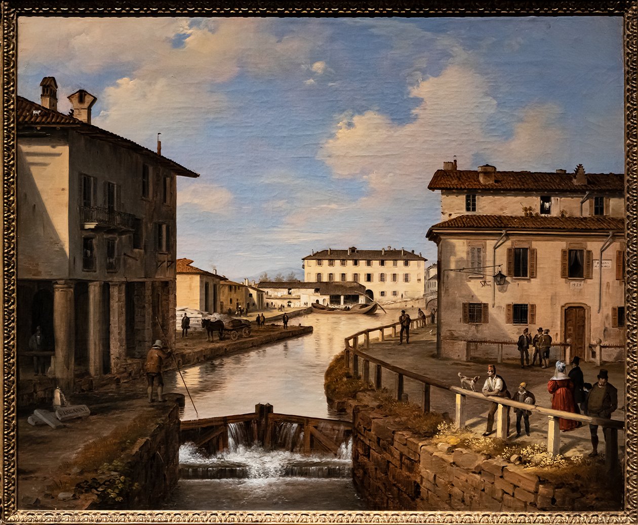 Utsikt över Naviglio-kanalen från St. Markus bron av Angelo Inganni