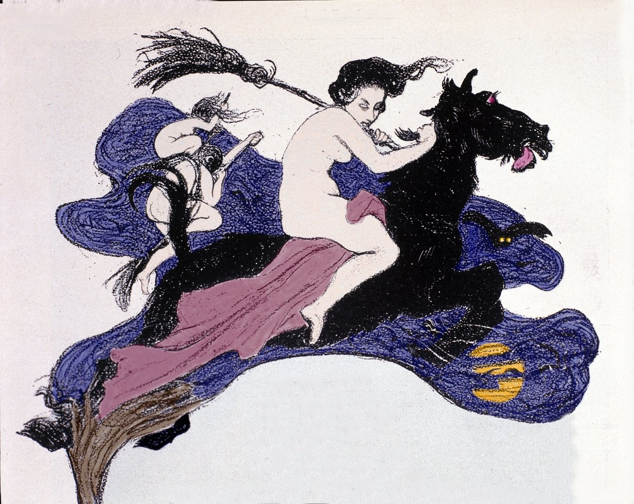 Häxor som rör sig i luften. Illustration av Angelo Jank (1868-1940) för Jugend av Angelo Jank