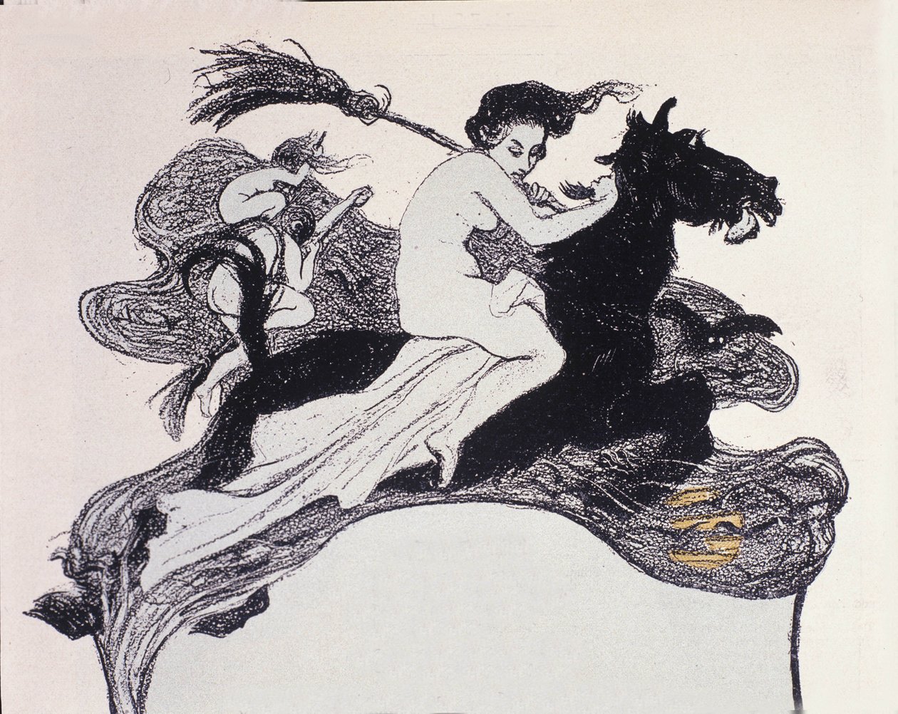 Häxor som rör sig i luften. Illustration av Angelo Jank (1868-1940) för Jugend av Angelo Jank