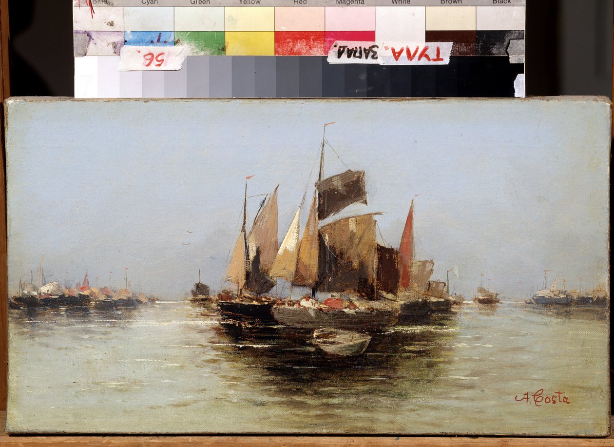 "Segelbåtar" Målning av Angelo Maria Costa (1670-1721) Statens konstmuseum från 1600-talet, Tula, Ryssland av Angelo Maria Costa