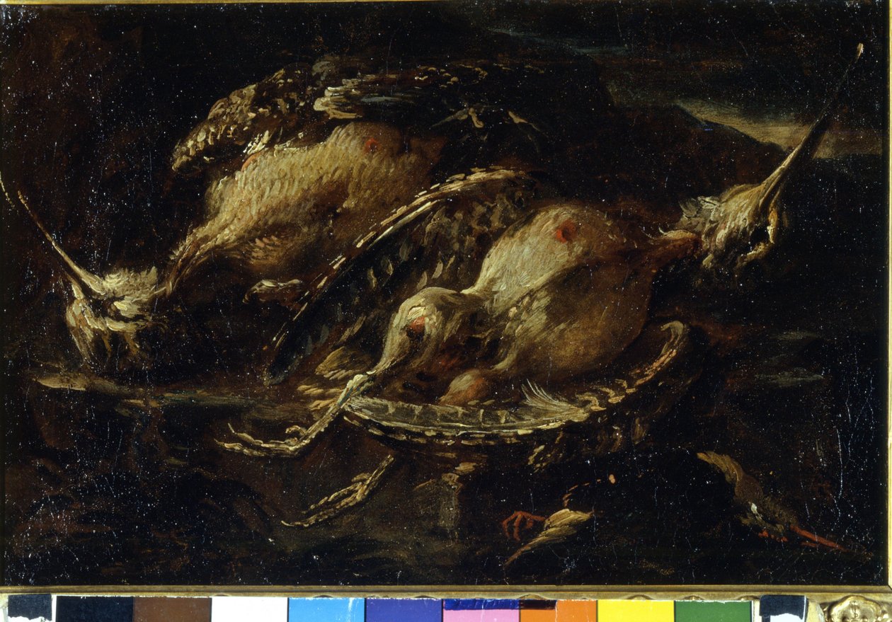 Stilleben av fåglar. Målning av Angelo Maria Crivellone (? - 1730/60?). Milano, CRA. av Angelo Maria Crivelli