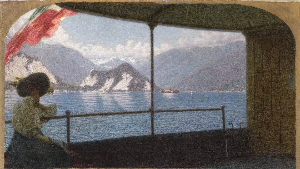 En båt på Lago Maggiore - Angelo Morbelli (1853-1919). Olja på duk av Angelo Morbelli