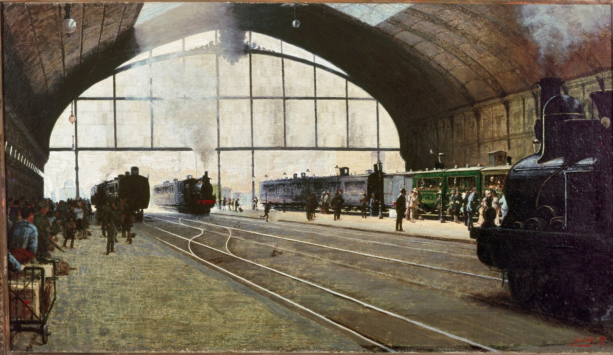 Centralstationen i Milano (olja på duk av Angelo Morbelli