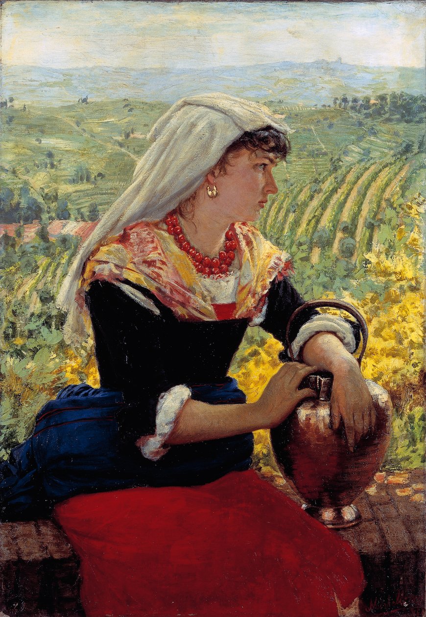 Porträtt av hans fru i Monferrato-kläder av Angelo Morbelli