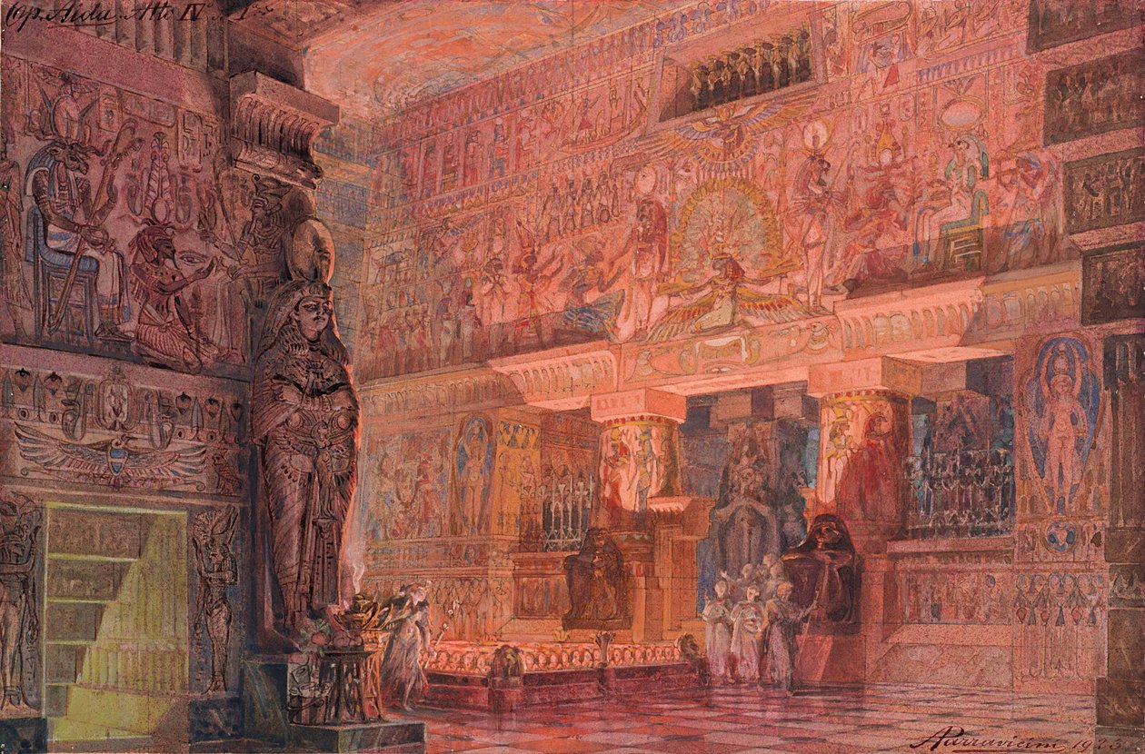 Scenografi för Opera Aida av Giuseppe Verdi, 1923. av Angelo Parravicini